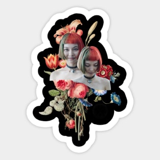 Surreal Female and Floral Collage Art Sticker